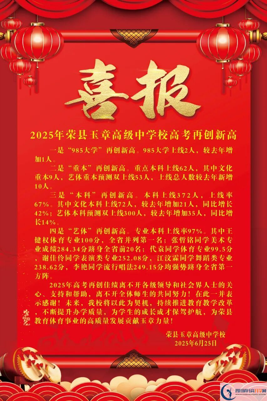 2026年自貢市四川榮縣玉章高級(jí)中學(xué)校升學(xué)率怎么樣？