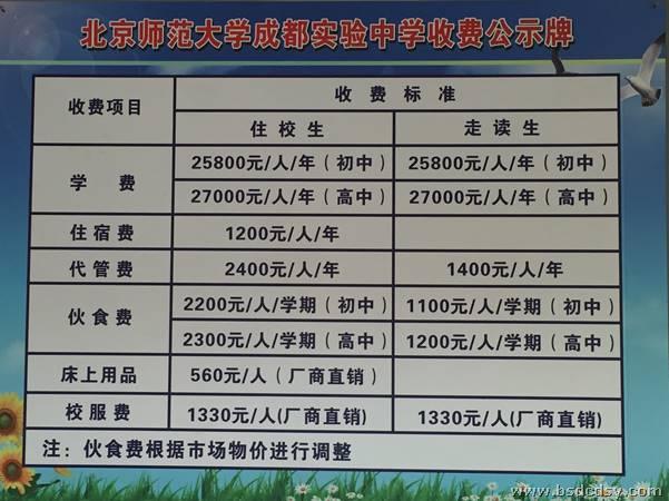北京師范大學成都實驗中學收費是多少錢？